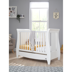 Tutti Bambini Katie Sleigh Mini Cot Bed With Under Bed Drawer- White